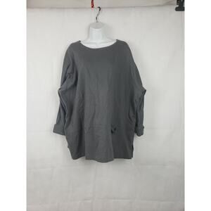 Kathleen Sommers Women's Gray Pullover Pocket Plus Size 0X Cotton Lagenlook Top